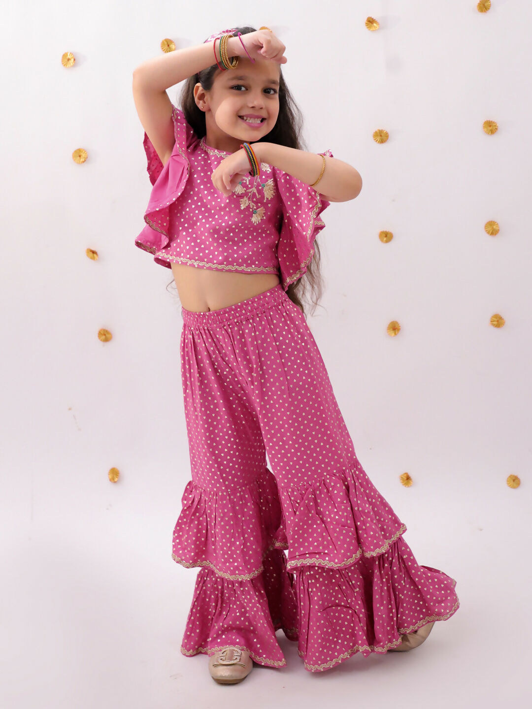 Lil Drama Khilkhilahat Pink Crop Top and Flare Pant Set For Girls | Swadesiicart