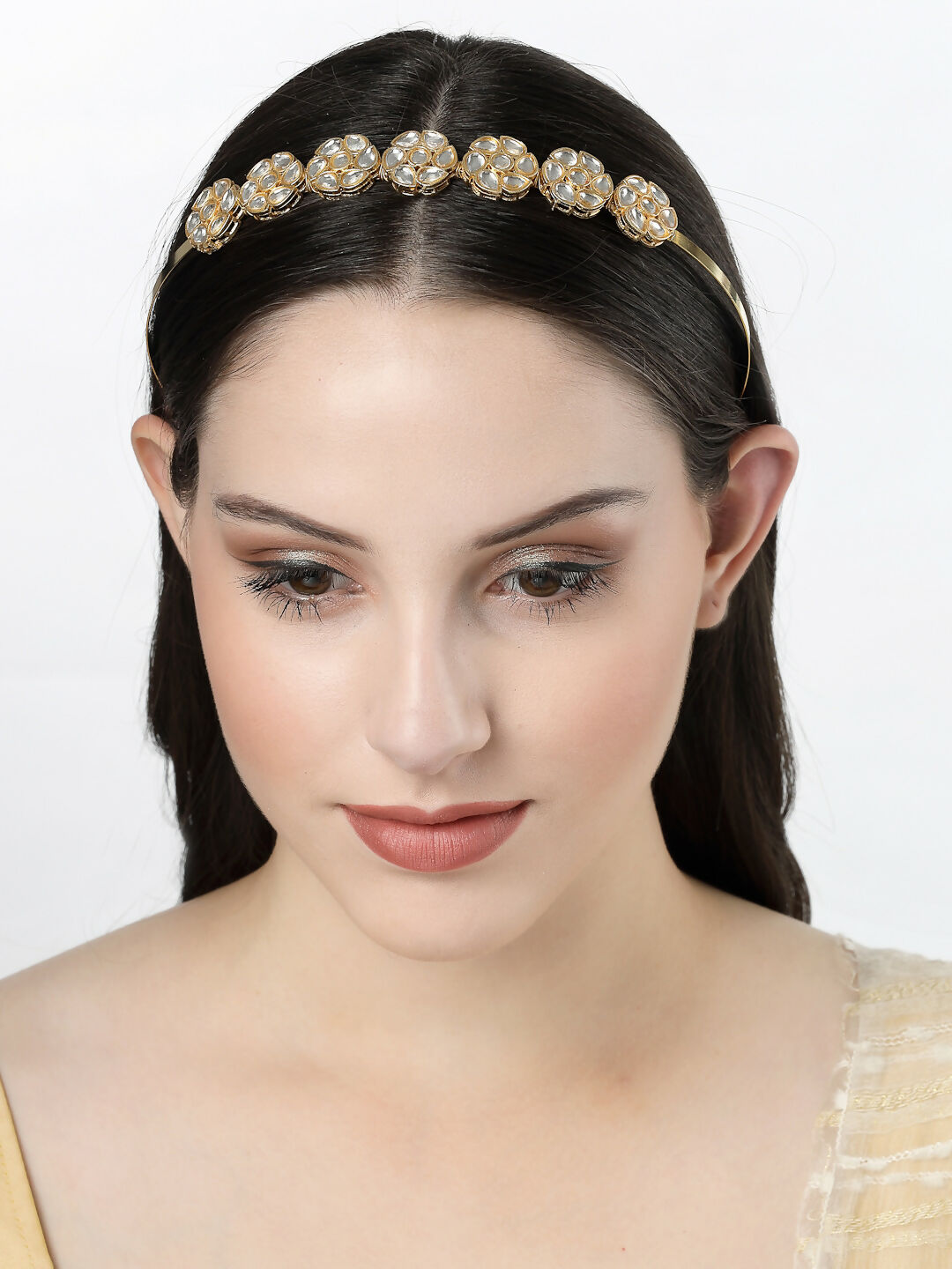 NVR Women's Gold-Polished Kundan Embellished Hairband - Swadesiicart