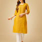Jyoti Fashion Women's Yellow Cotton Blend Embroidered Kurta Pant Set | Swadesiicart