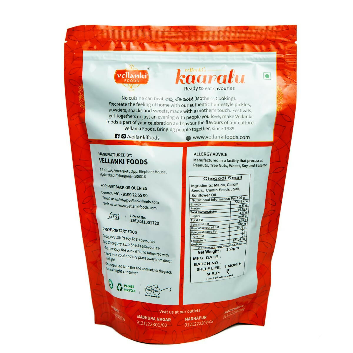 Vellanki Foods Namkeen Combo Pack (250g Each) - Muruku, Chegodi, Vampoosa, Mixture - Swadesiicart