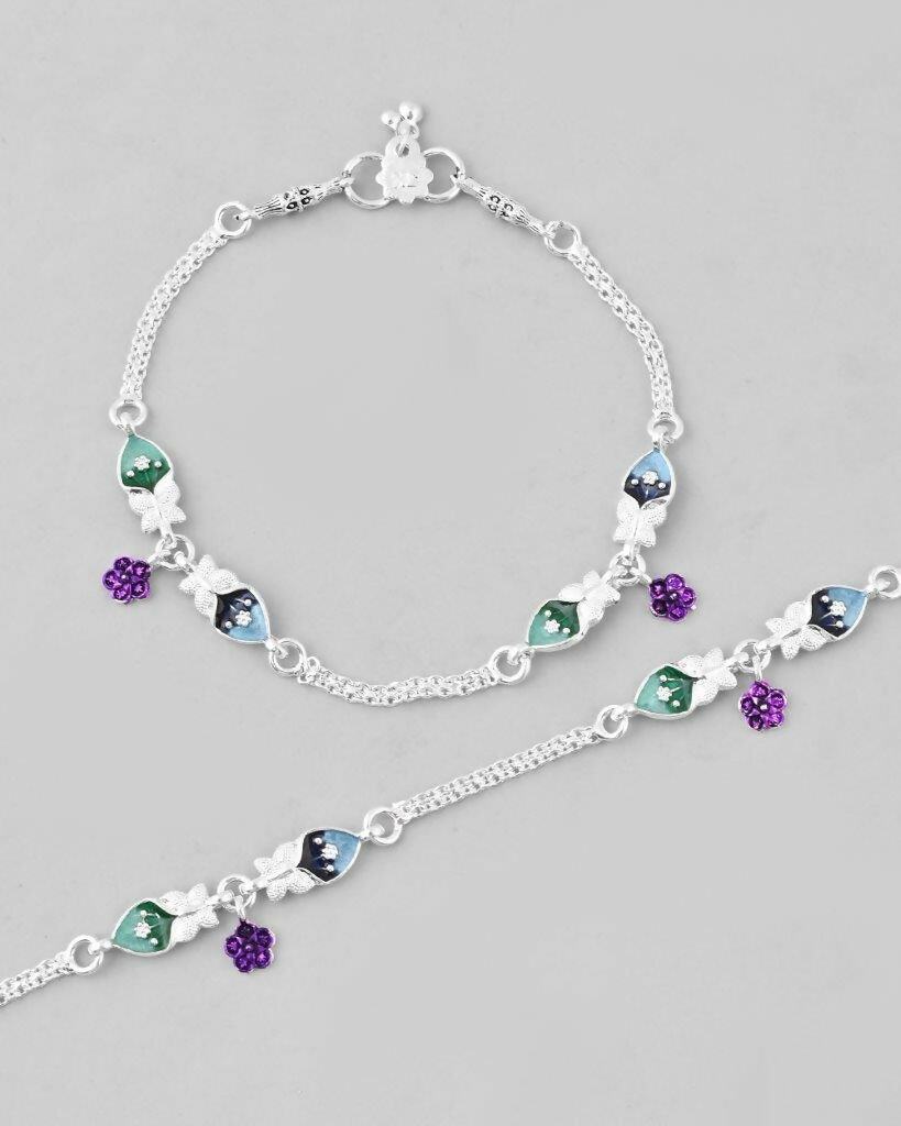 VOJ Set of 2 Mutli Color Meenakari Anklet - Swadesiicart