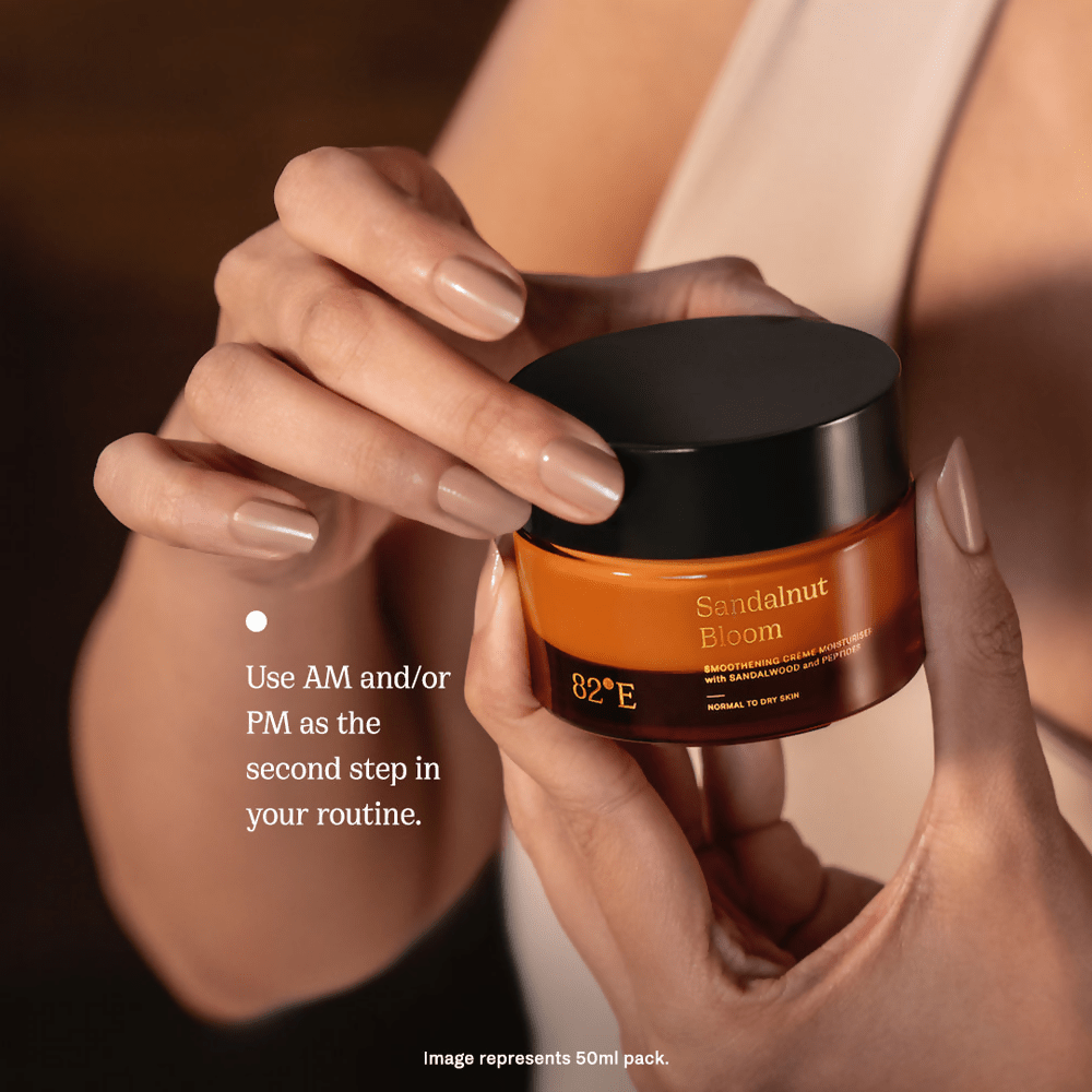 82°E By Deepika Padukone Sandalnut Bloom Smoothening crème moisturiser with sandalwood and peptides | Swadesiicart