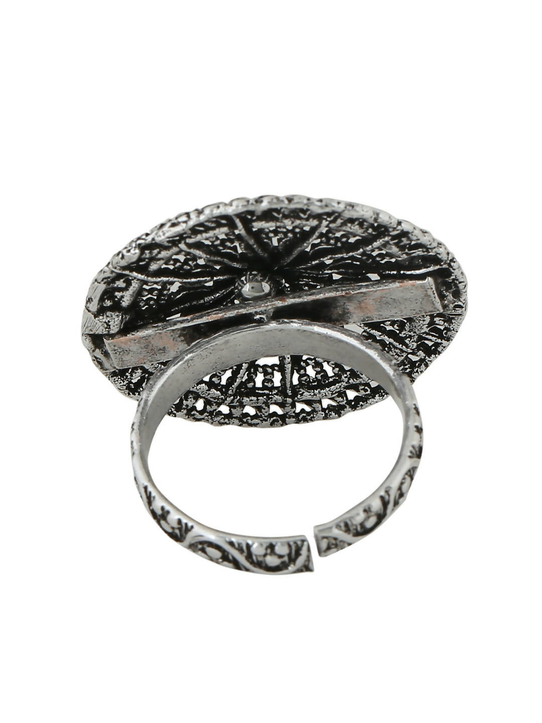 NVR Women's Oxidised Silver Plated Adjustable Finger Ring | Swadesiicart