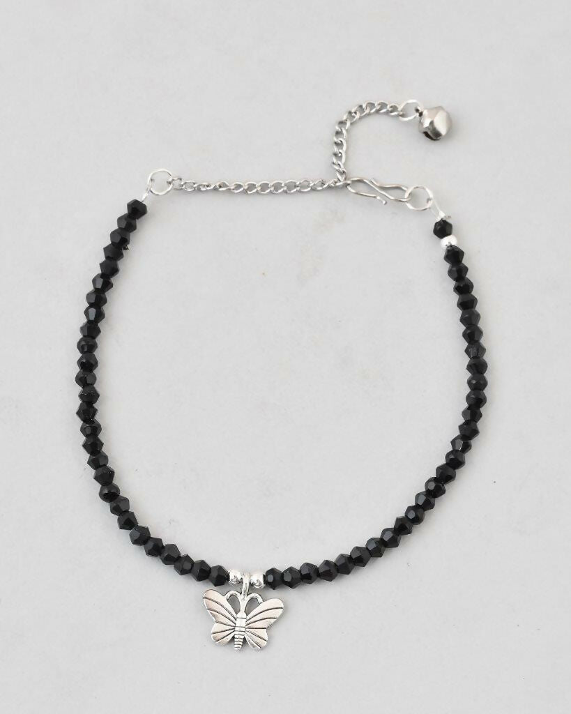 VOJ Set of 2 Butterfly Black Beads Anklet - Swadesiicart