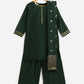 Ahalyaa Dark Green Chanderi Solid Kids Kurta Palazzo Set With Dupatta For Girls | Swadesiicart