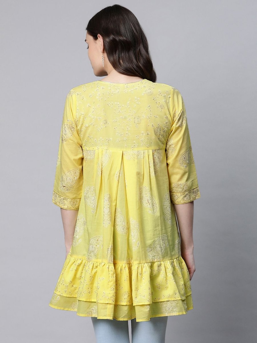 Ahalyaa Women Yellow Cotton Printed Tunic | Swadesiicart