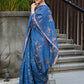 Beatitude Blue Cotton Floral Jamdani Saree