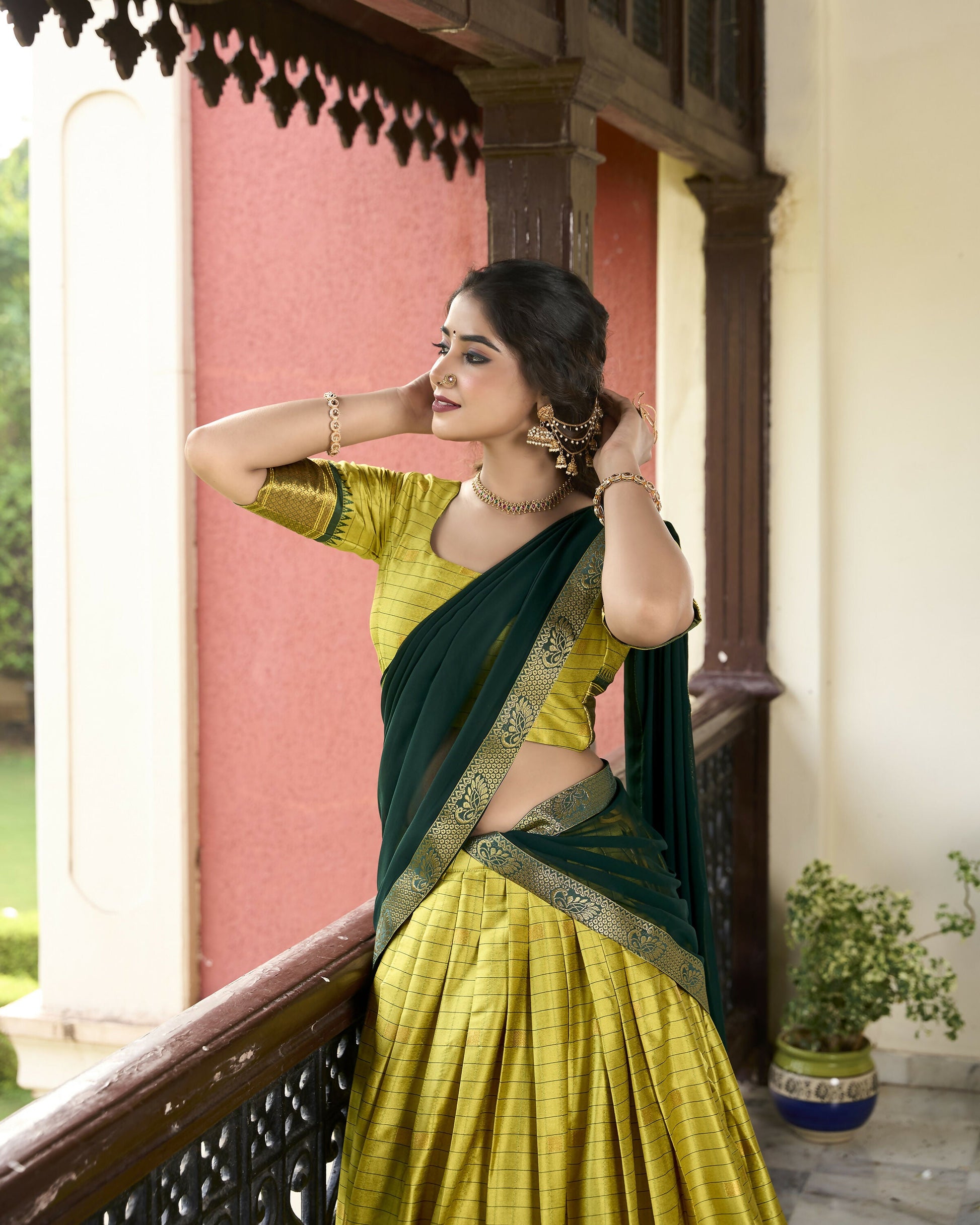 Lorenvalley Parrotgreen Cotton Silk Weaving Work With Paithani Concept Lehenga Choli | Swadesiicart
