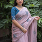Mine Pure Linen Ethnic Motifs Saree with Unstitched Blouse - Hiral Fashion | Swadesiicart