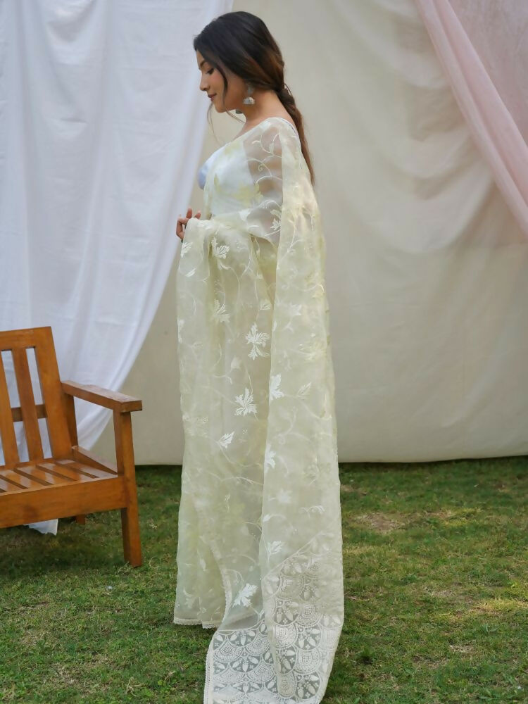 Vamsee Ishaq Yellow Organza Saree - Swadesiicart