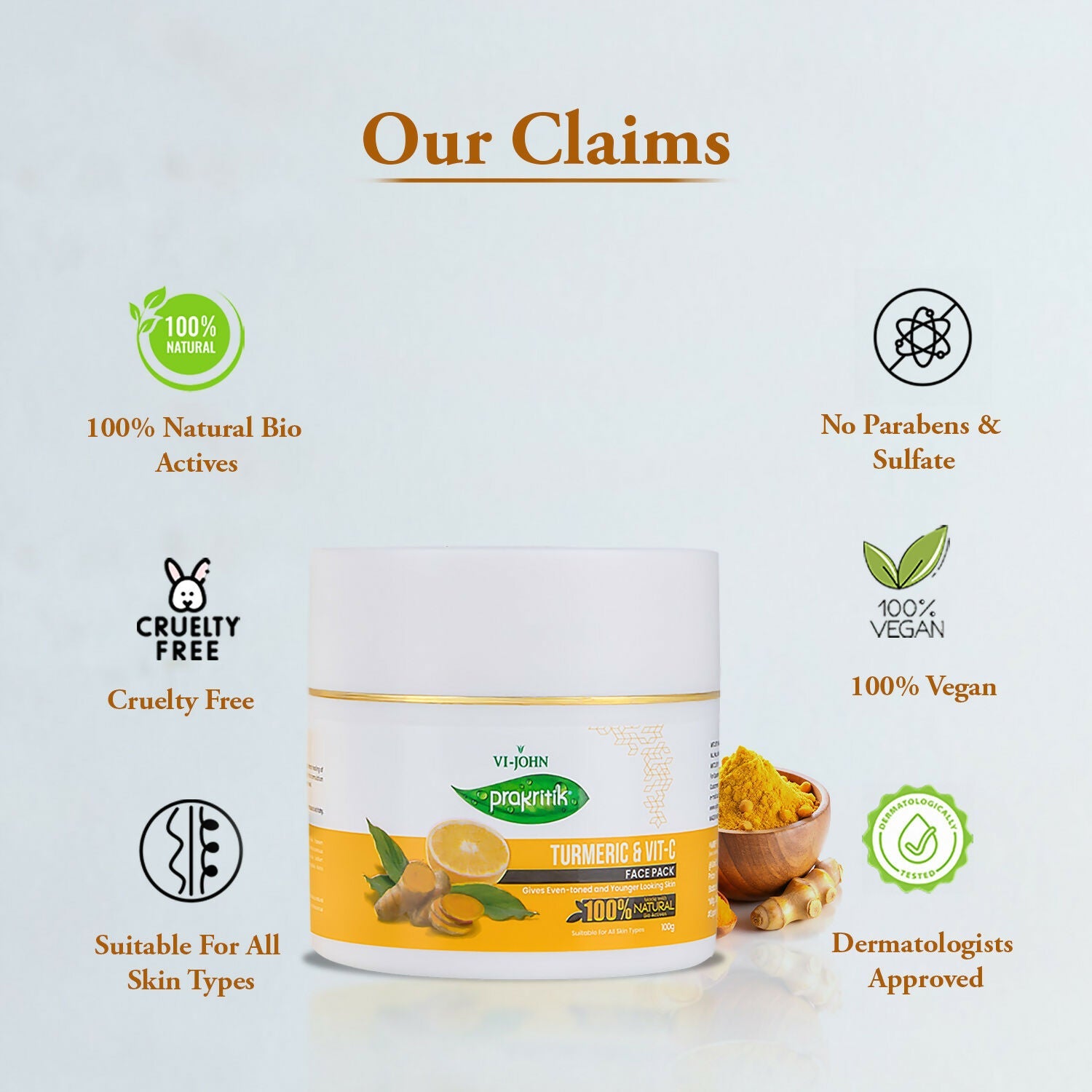 VI-JOHN Prakritik Vitamin C & Turmeric Face Pack Fades Dark Spots, 100% Natural Bio Actives | Swadesiicart