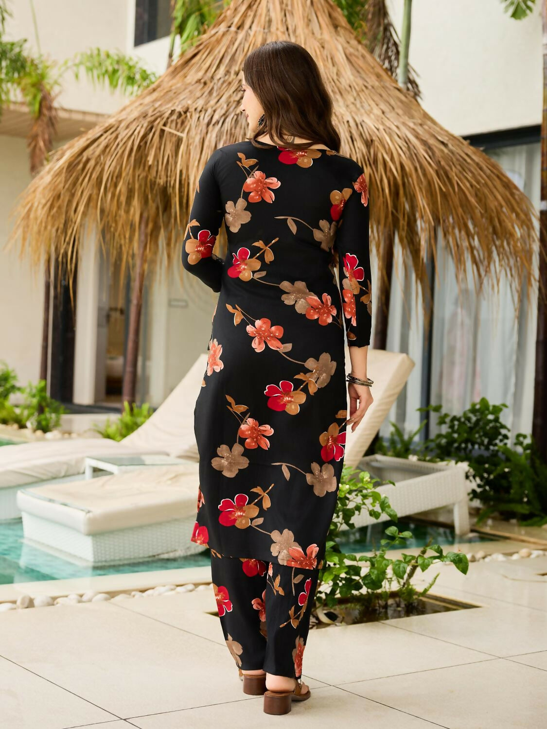 The52 Black Women's Gorgeous Printed Silk Blend Fabric Straight Kurta, Pant and Dupatta Set - Swadesiicart