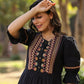 Juniper Women's Black Cotton Solid With Embroidered Straight Tunic | Swadesiicart