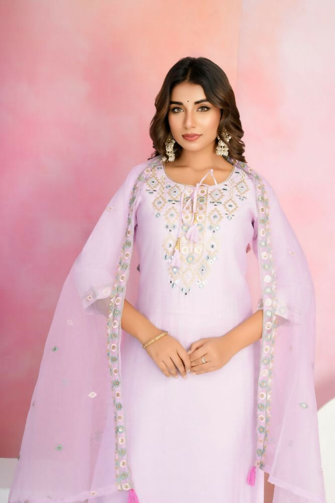 Ethnic Festive Wear Chanderi Pink Stitched Suit With Dupatta - Tanisha | Swadesiicart