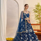 Aastha Fashion More Peach Blue Butterfly Net White Cotton Thread Work And Sequence Work Embroidery Wedding Wear Lehenga Choli