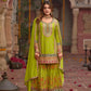 Anaita Parrot-Green Chinon Readymade Palazzo Suit with Codding Dori & Sequence Work