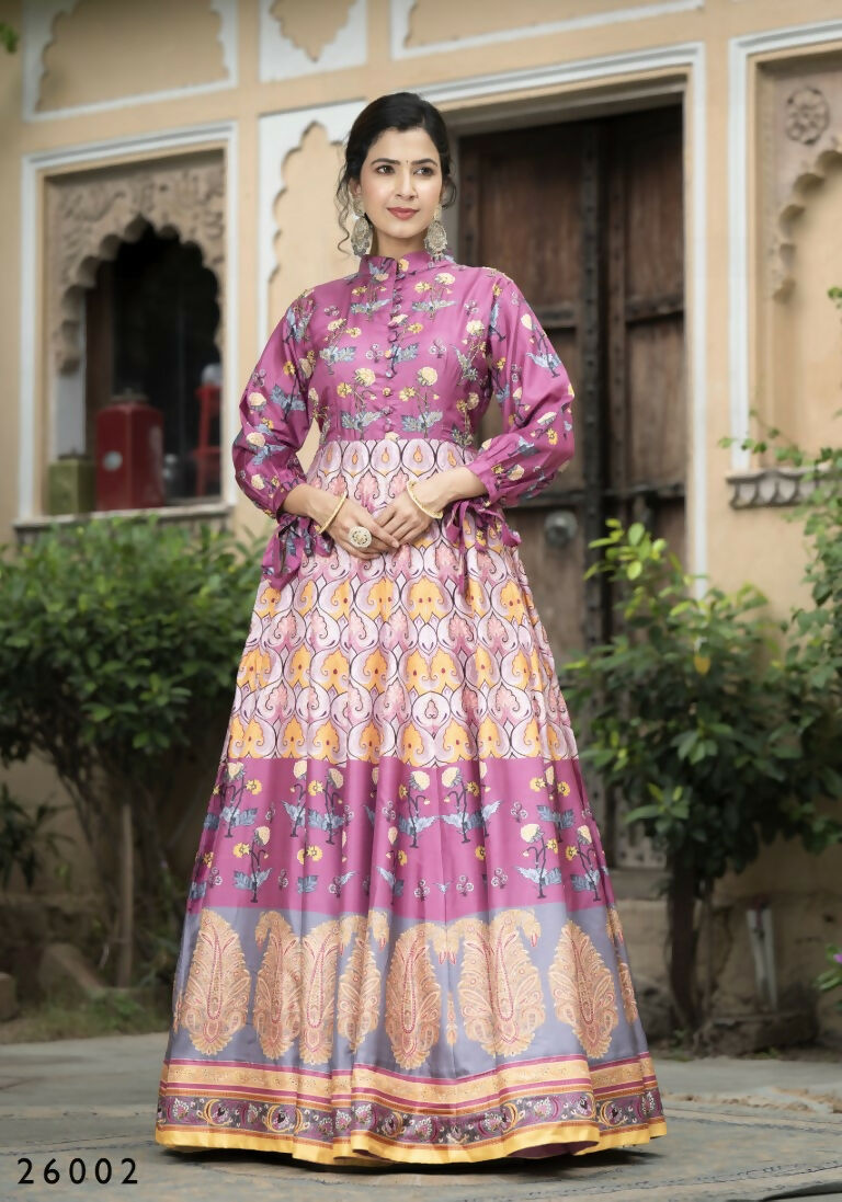 Wedding Designer Purple Soft Dola Silk Anarkali suit with Dupatta - Samanta - Swadesiicart