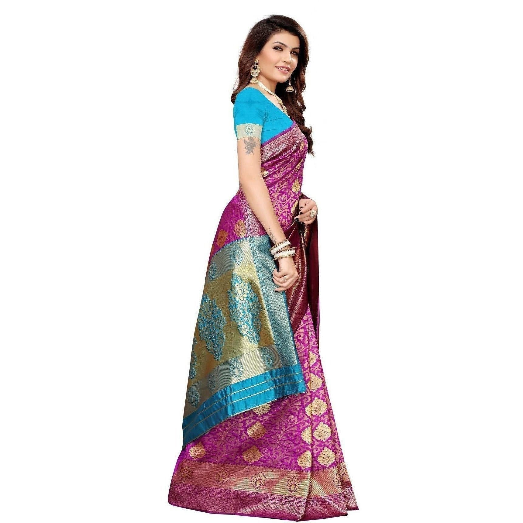 Vamika Banarasi Jaquard Purple Weaving Saree (BANARASI 07) | Swadesiicart