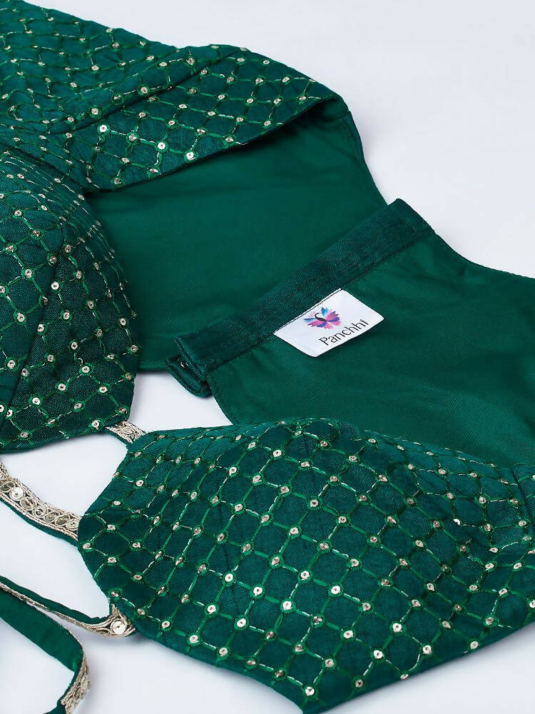 House of Panchhi Green Organza Siroski Stone Work Leheriya Print Lehenga Choli & Dupatta | Swadesiicart