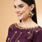 Beige, Purple Tussar Silk Zari, Thread And Cord Embroidery, Laser Cut Applique Saree - Norita Hit Design - Swadesiicart