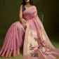 Vishnu Weaves Women's Pink Muga Cotton Thread Woven Butti with Blouse - Swadesiicart