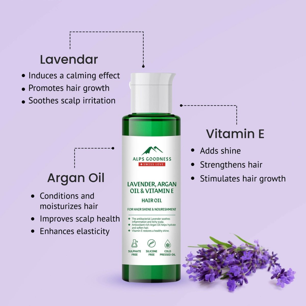 Alps Goodness Lavender, Argan Oil & Vitamin E Hair Oil - Swadesiicart