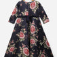 Ahalyaa Navy Blue Digital Print Floral Kids Dress For Girls | Swadesiicart