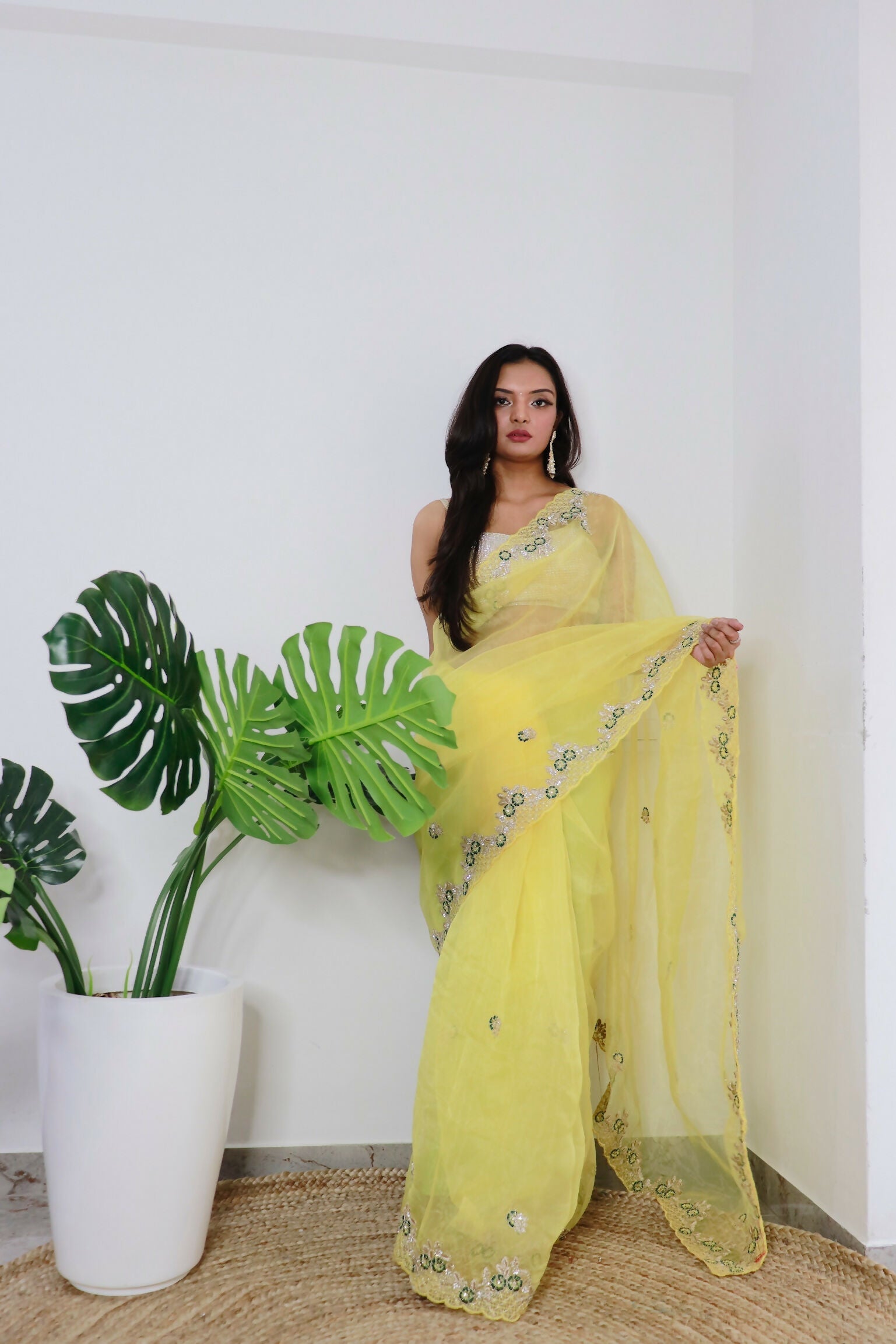 Vamsee Meera Yellow Organza Saree - Swadesiicart