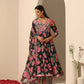 Pomcha Jaipur Black Gul Gulab Anarkali Set | Swadesiicart