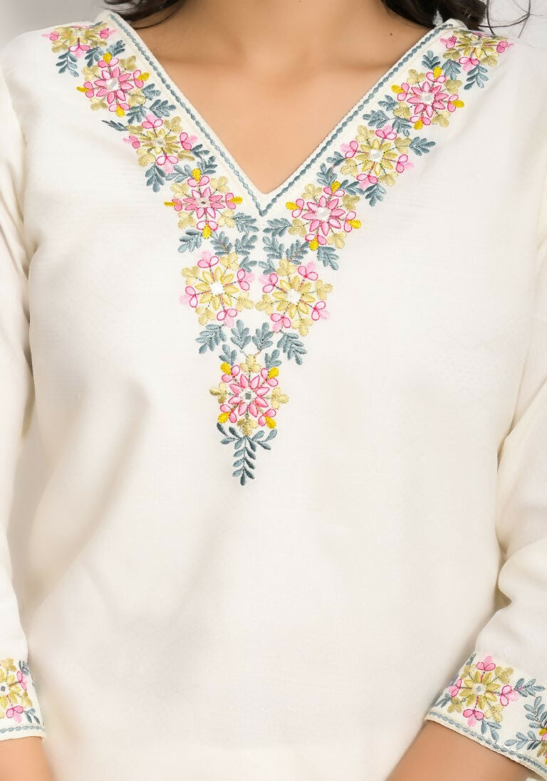Festive Wear Ethnic White viscose blend Stitched Suit With Dupatta - Tanisha | Swadesiicart