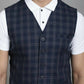 Even Apparels Checked Waistcoat With Welt Pockets - Navy Blue | Swadesiicart