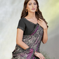 Black Crepe Satin Silk Designer Ready to wear saree with stithced Blouse - Mohmanthan Aura | Swadesiicart