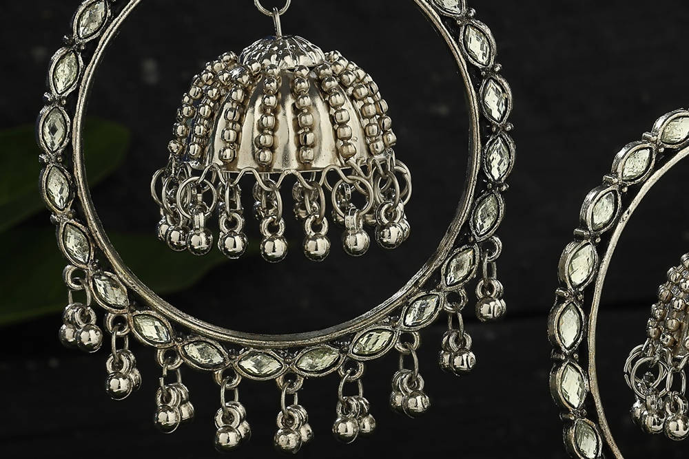 Mominos Fashion Johar Kamal Silver Earrings With Kundan Work Jhumkas - Swadesiicart