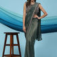 Green Lycra Shimmer Pattern Ready to Wear Saree with stitched Blouse - Nirvana | Swadesiicart