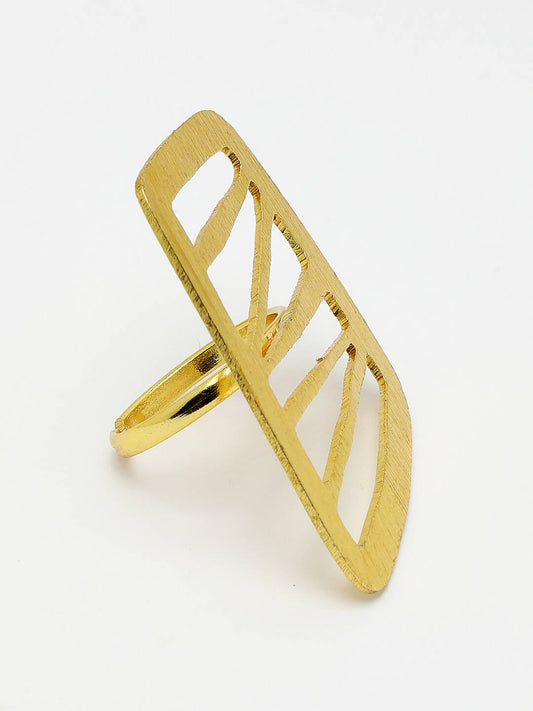 NVR Women Gold-Polished Solid Adjustable Finger Ring | Swadesiicart