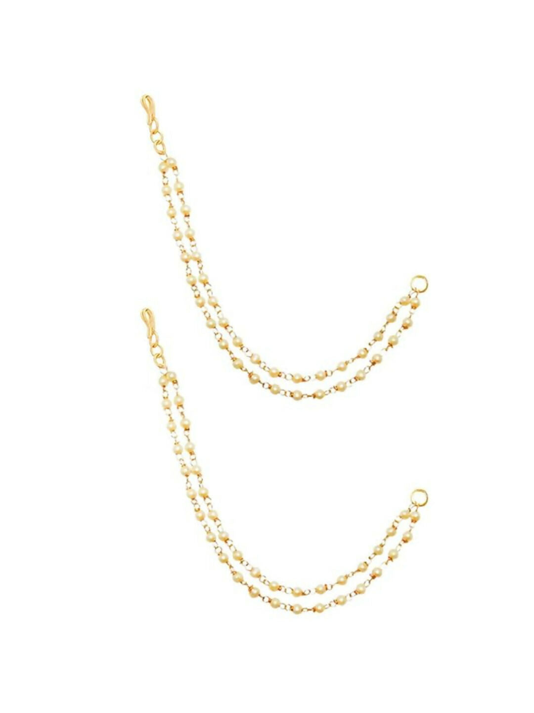 NVR Pearl Studded Classic Gold-Polished 2 Line Ear Chain Ear Cuff | Swadesiicart
