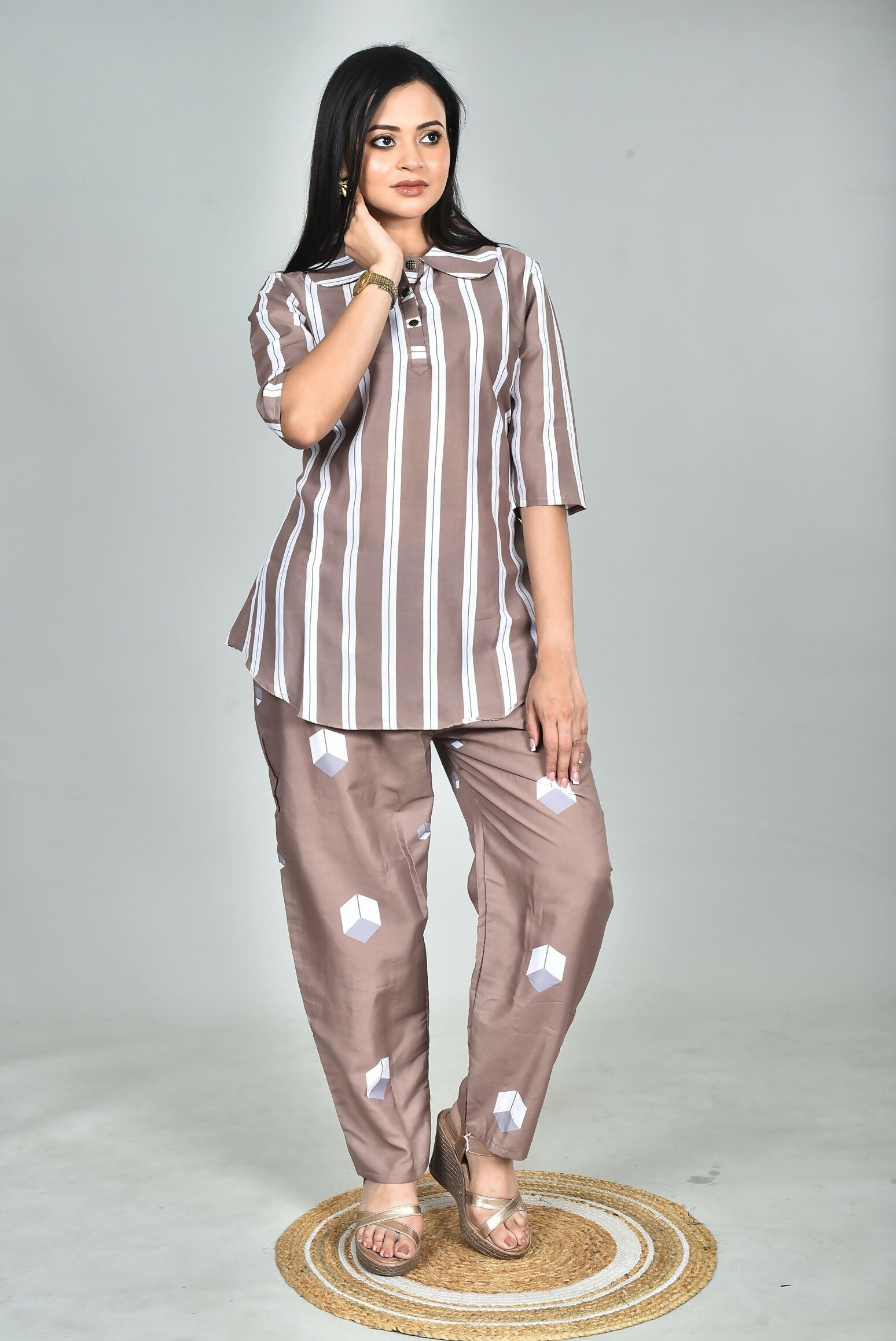 Morchari Digital Print Semi Muslin Co-Ord Set Top & Trouser-Multicolor - Swadesiicart
