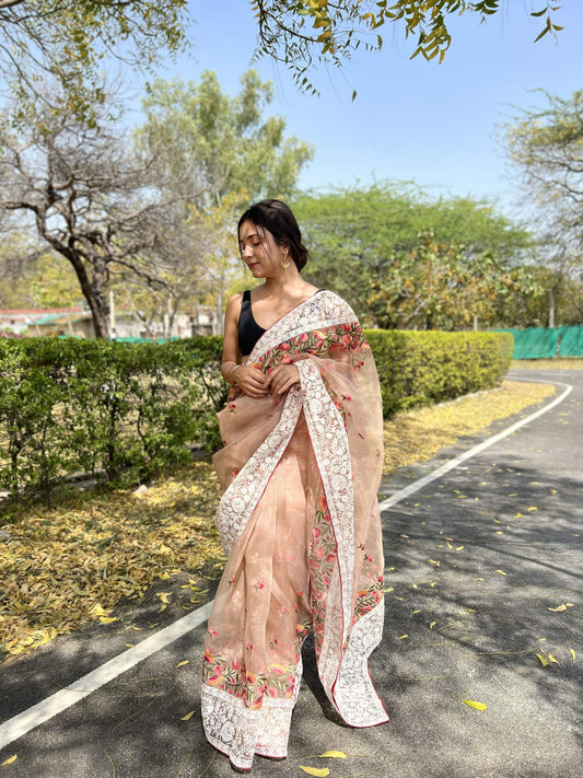 Vamsee Riddhi-Siddhi -1 Brown Organza Saree - Swadesiicart