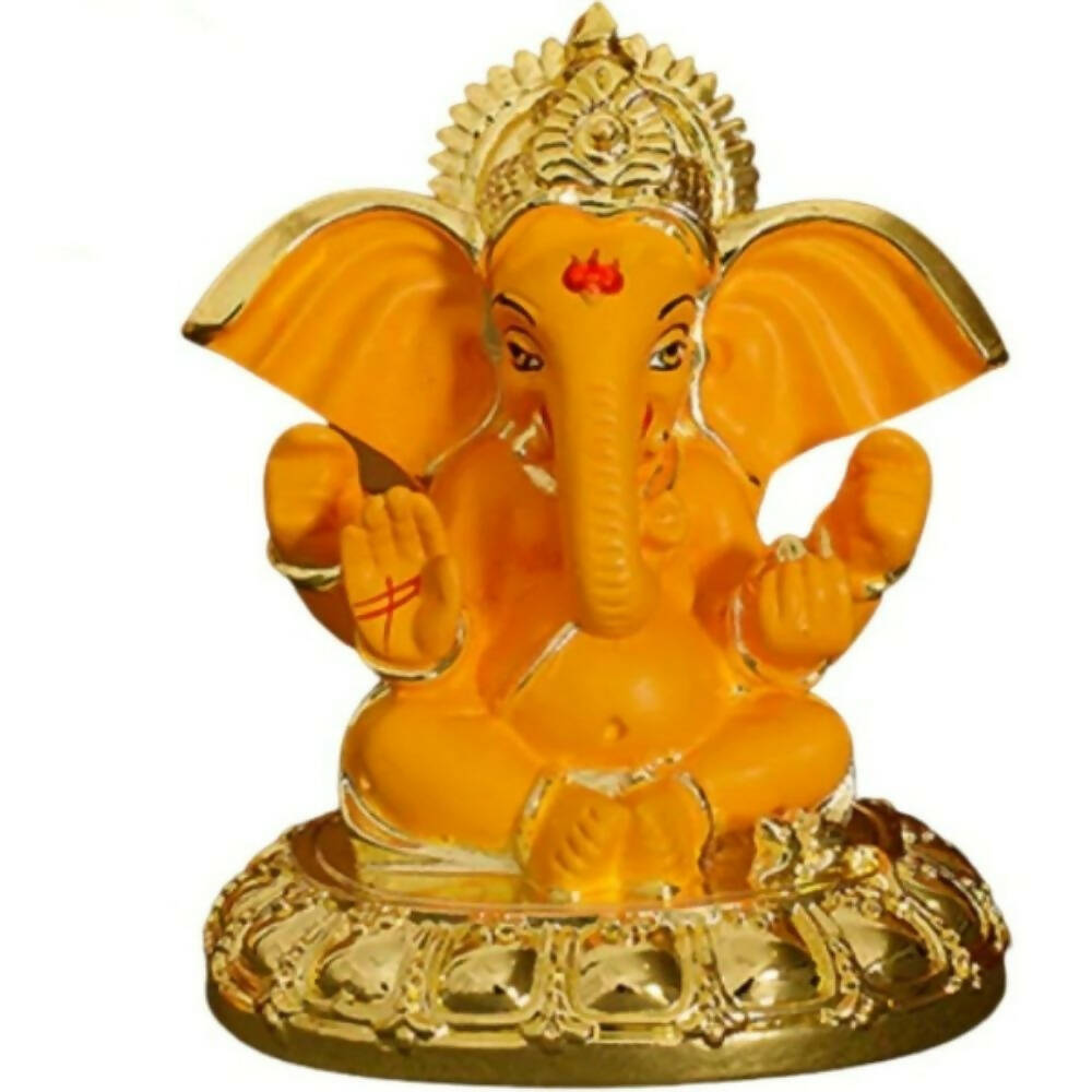 Tamas Gaj Karna Ganesh Idol | Orange & Gold | Brass Pooja Decor - Tamas
