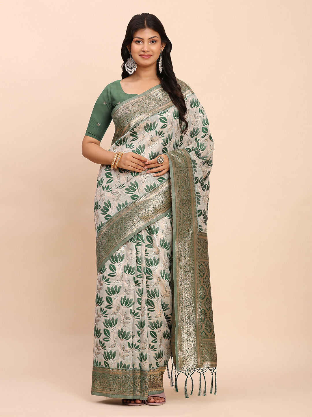 Shree Shyam Fashion Linen Cotton Green Saree