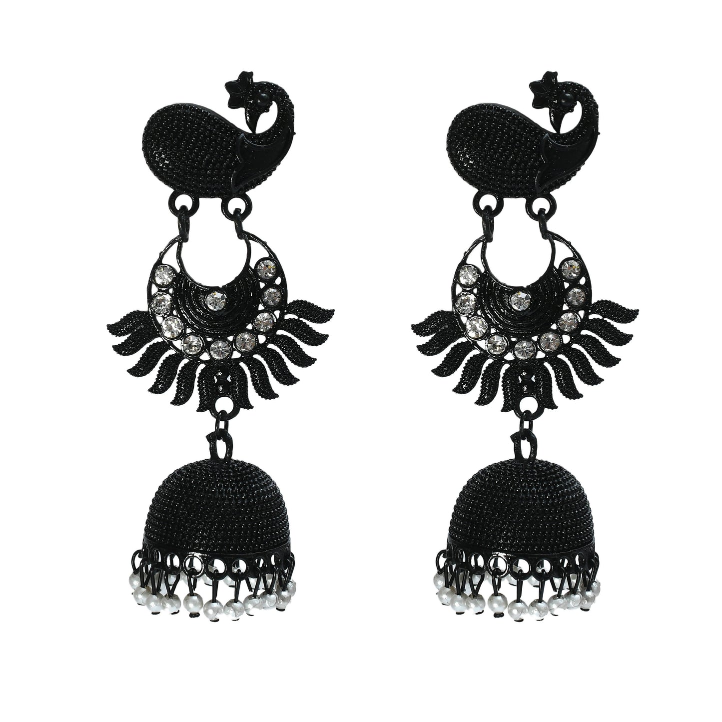 Mominos Fashion Johar Kamal Black Color Peacock Earrings Jhumka - Mominos Fashion