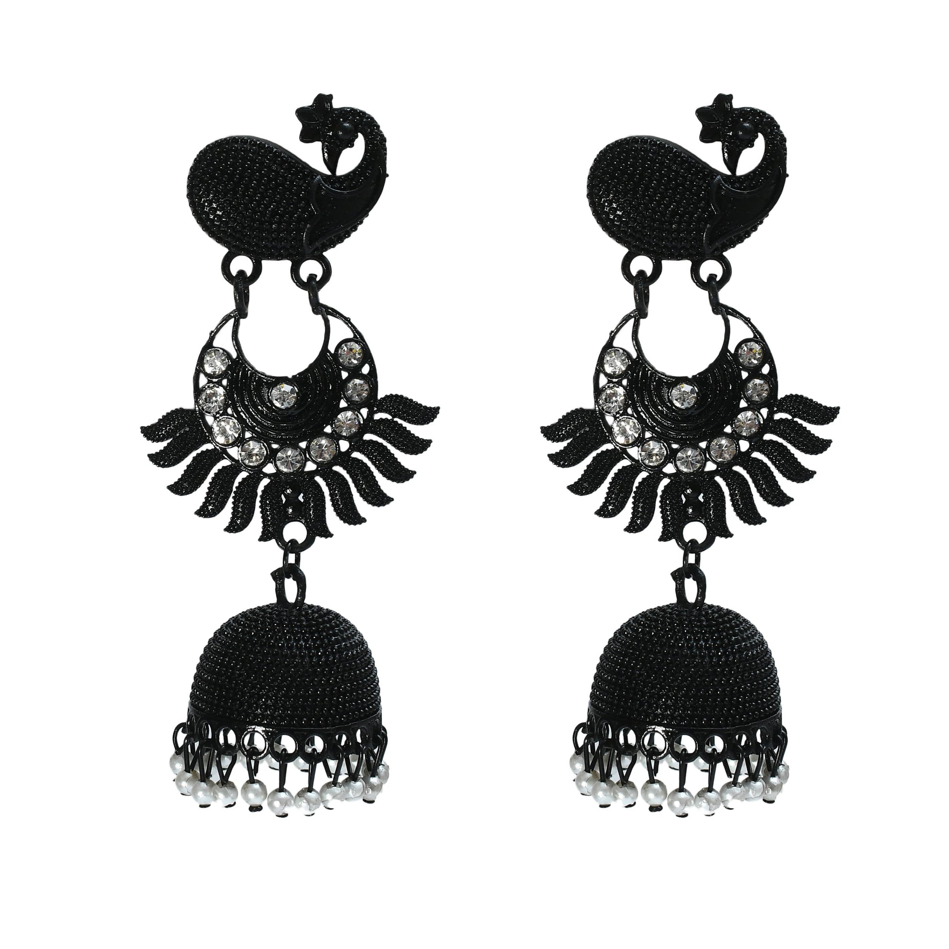 Mominos Fashion Johar Kamal Black Color Peacock Earrings Jhumka - Mominos Fashion