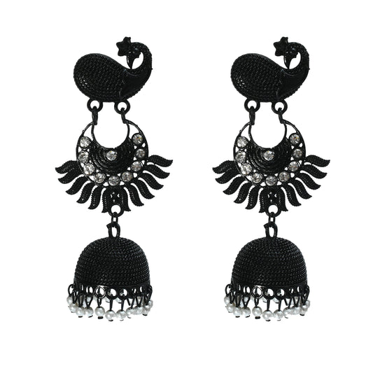 Mominos Fashion Johar Kamal Black Color Peacock Earrings Jhumka - Mominos Fashion
