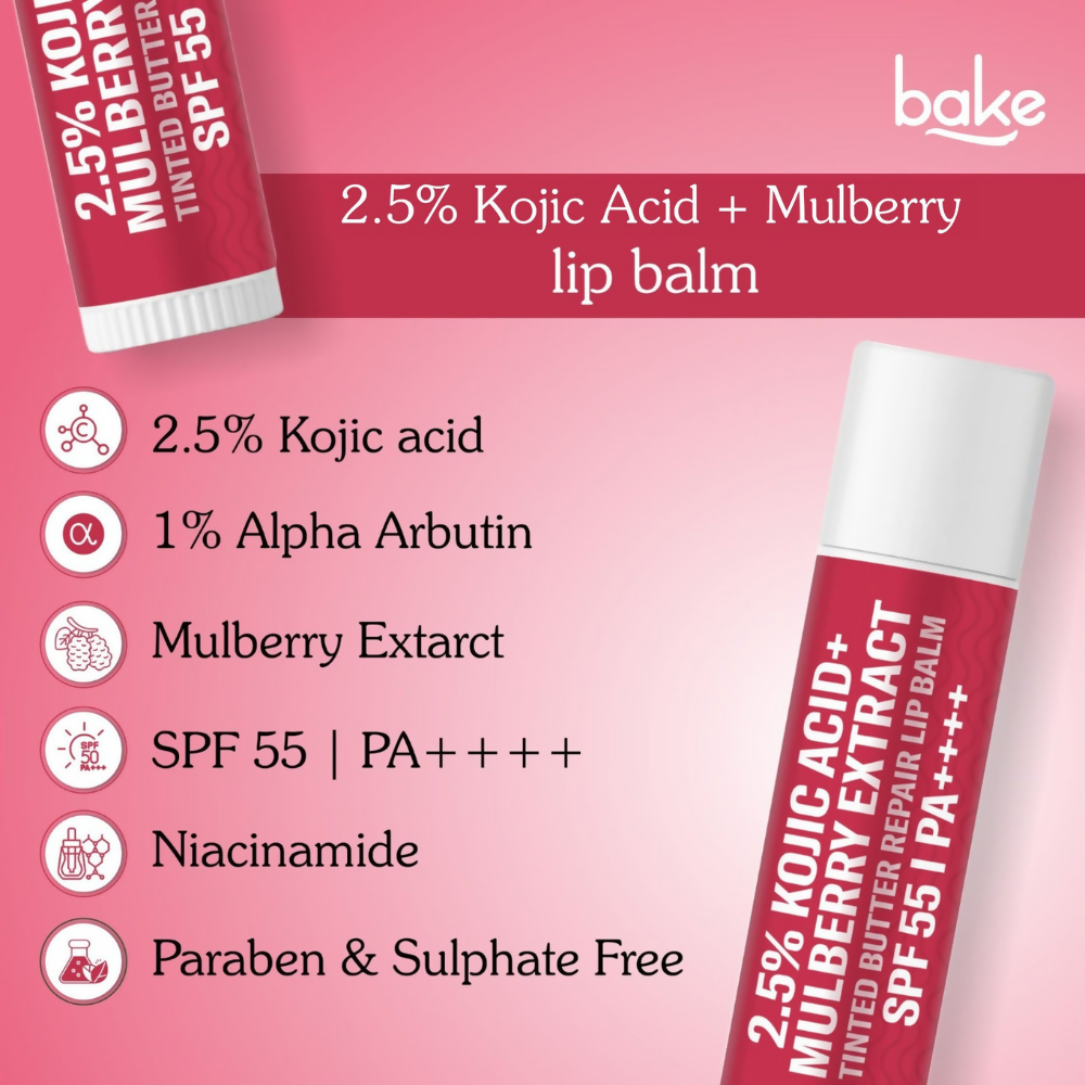 Bake 2.5% Kojic Acid Mulberry Extract Tinted Butter Brightening Lip Balm SPF 55 PA++++ | Swadesiicart