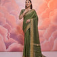Vishnu Weaves Women's Mahendi Cotton Self Weaving Saree with Blouse - Swadesiicart