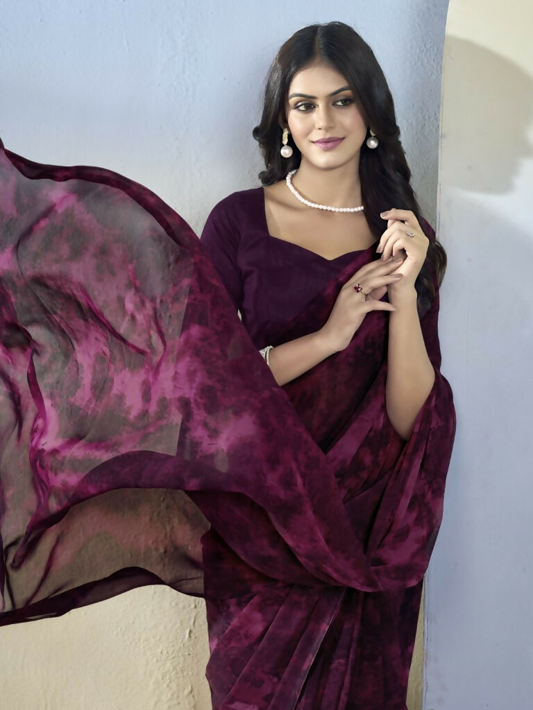 Wine Georgette Designer Printed Ready to Wear Saree - Samyana | Swadesiicart