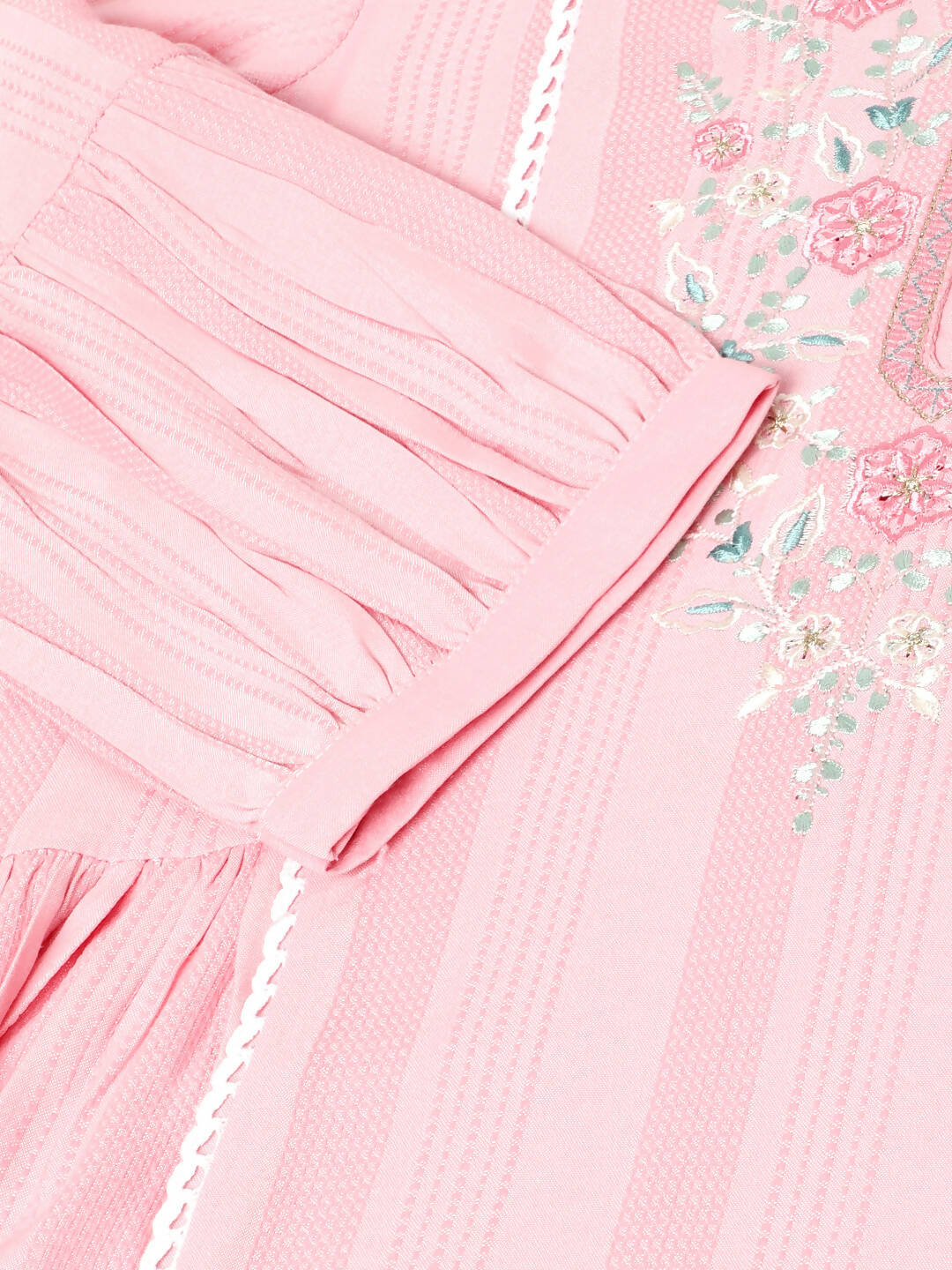 Pink Viscose Rayon Yoke Embroidered A-line Top - Tarini - Swadesiicart