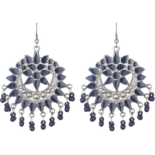 MS Fashion India Oxidized Black Alloy Beads And Stones Chandbali Earrings | Swadesiicart