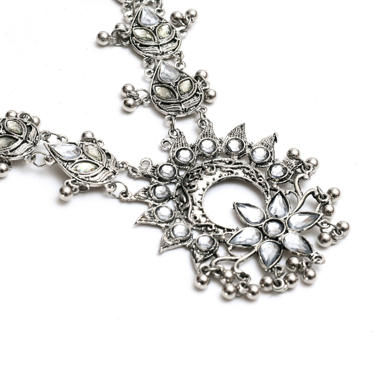 Mominos Fashion Johar Kamal Women Silver-Plated Brass Finish Rani Haar Statement Necklace | Swadesiicart