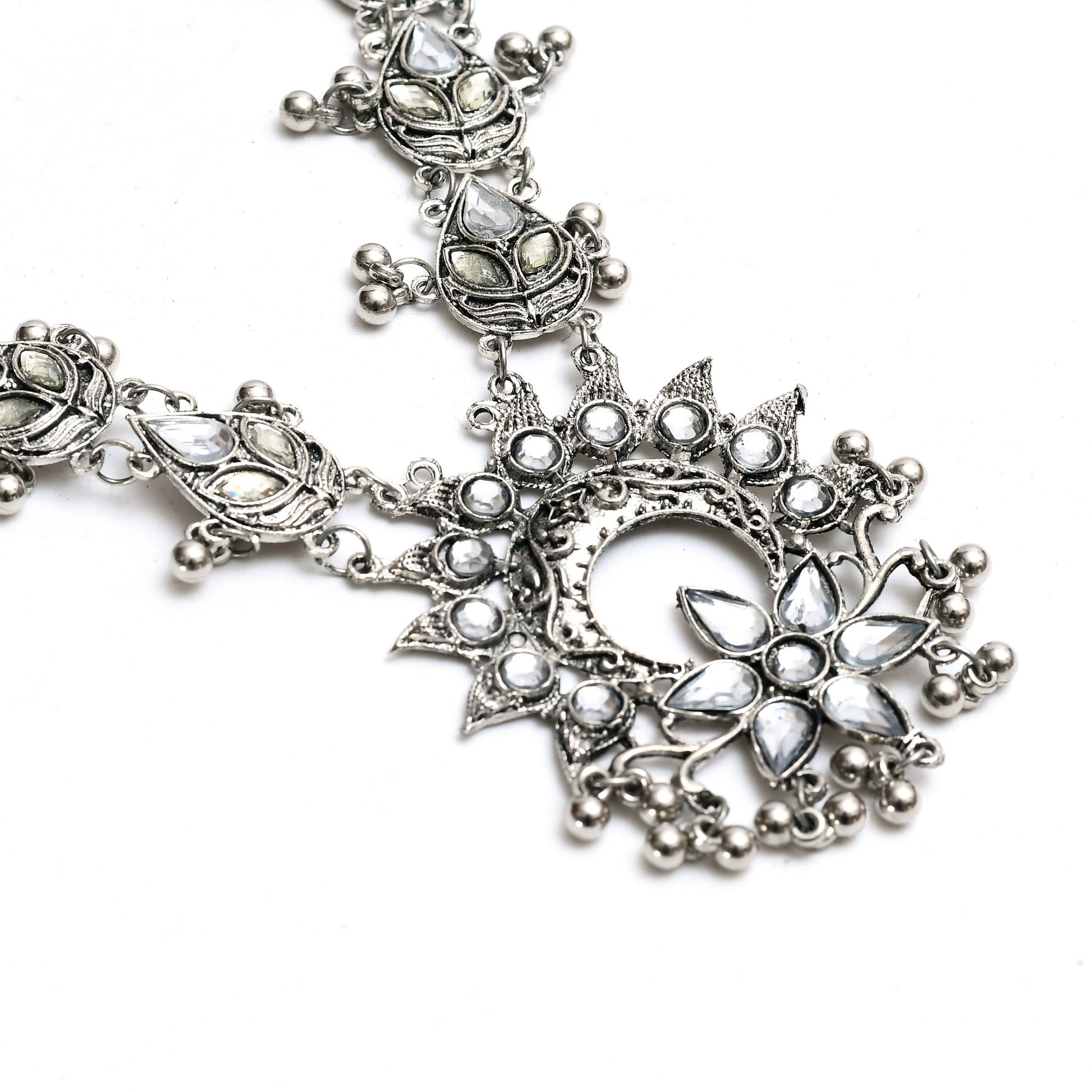Mominos Fashion Johar Kamal Women Silver-Plated Brass Finish Rani Haar Statement Necklace | Swadesiicart